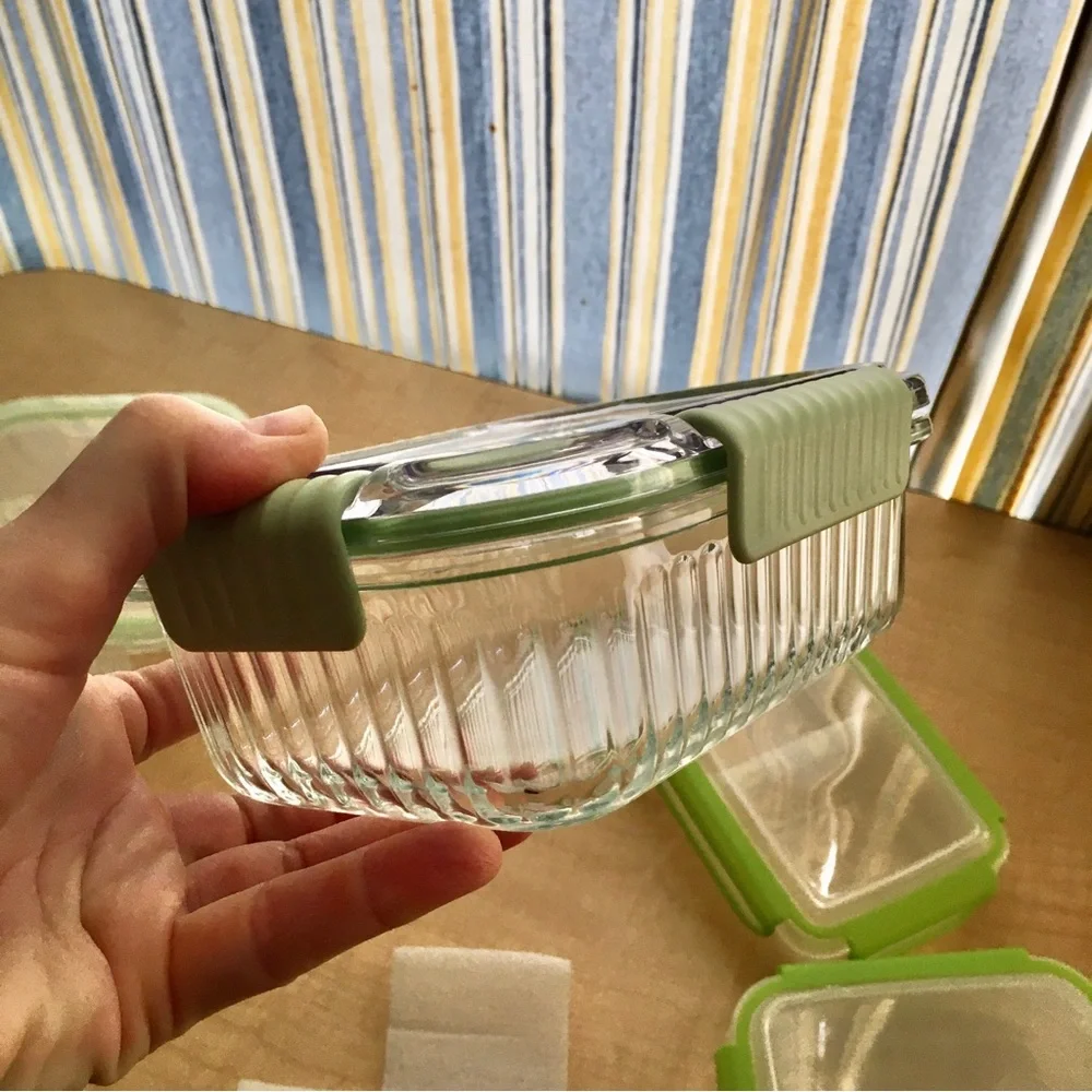 Bundle 4 Food Storage Containers Green | Two Glass, Two Plastic
